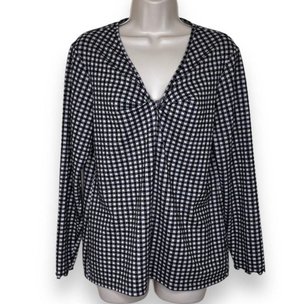 Old Navy V Neck Twist Black White Gingham Check Long Sleeve Top Women Large